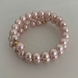 Vintage Womens Faux Pearl Pink Bracelet tier wire bracelet stretch adjusts